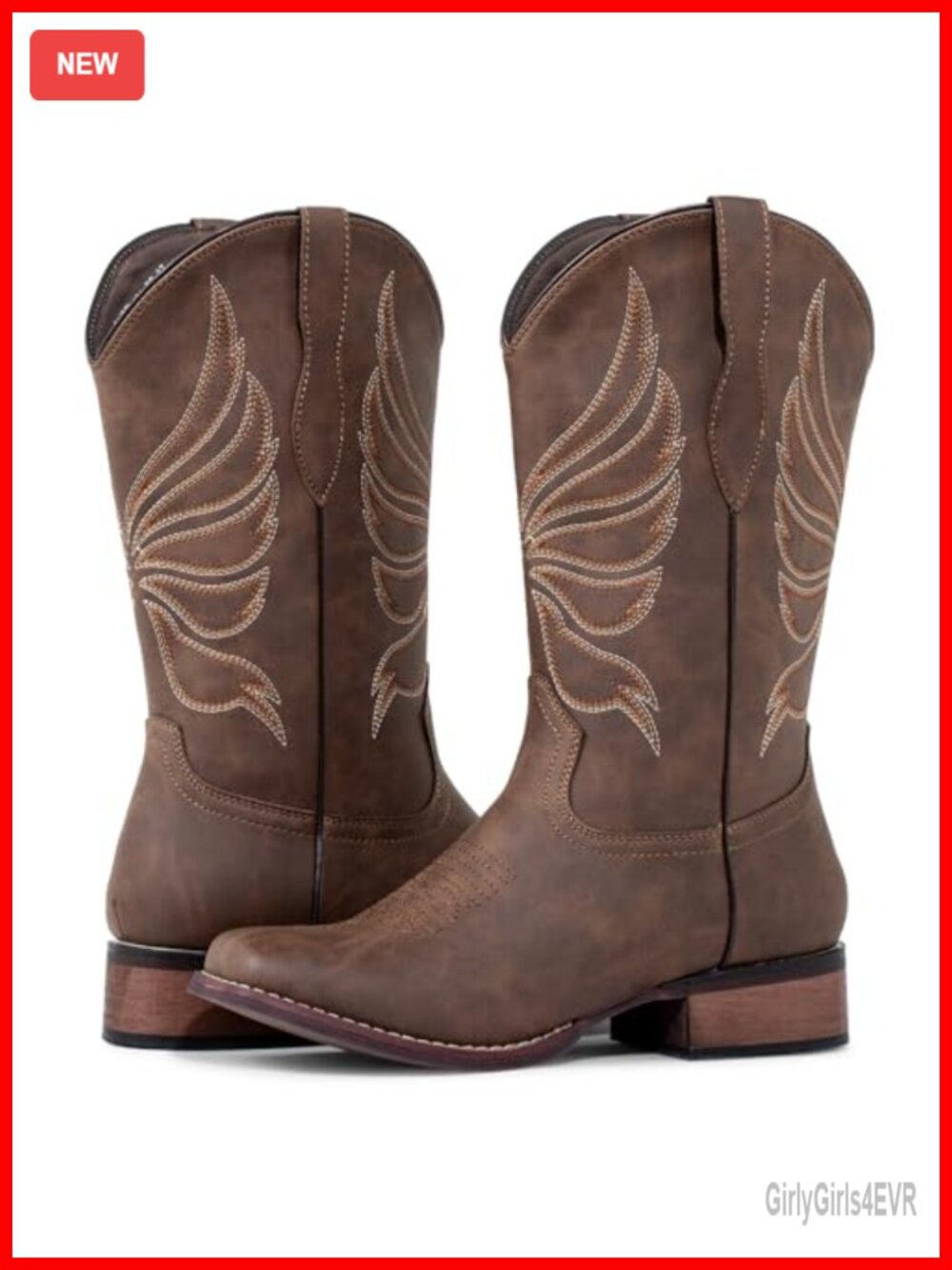 Women's Square Toe Cowboy Boots Wide Calf Faux Leather Western Shoes